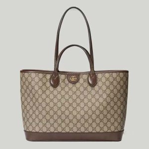 Gucci Unisex Ophidia Medium Tote Bag Beige Ebony GG Supreme Canvas 739730