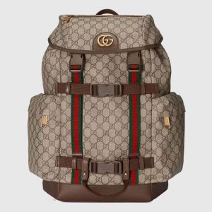 Gucci Unisex Skateboard Backpack Web Beige Ebony GG Supreme Canvas 690999