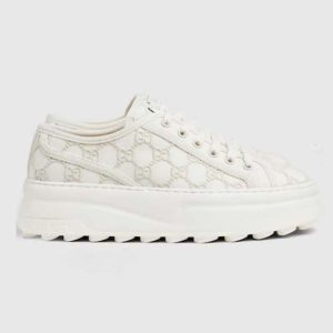 Gucci Unisex Tennis 1977 Sneaker Off White Canvas GG Embroideries Mid-Heel