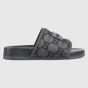 Gucci Unsiex GG Slide Sandal Black Ripstop Recycled Rubber Flat 771466