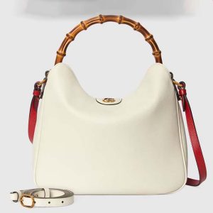 Gucci Women Diana Medium Shoulder Bag White Leather Double G 746124