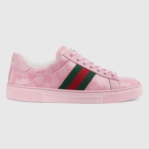 Gucci Women GG Ace Sneaker Web Pink GG Crystal Canvas Rubber Low-Heel 760774