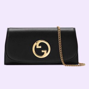 Gucci Women GG Blondie Continental Chain Wallet Black Leather Round Interlocking G 725215