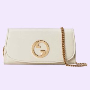 Gucci Women GG Blondie Continental Chain Wallet White Leather Round Interlocking G 725215