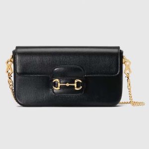 Gucci Women GG Horsebit 1955 Mini Bag Black Leather Horsebit Flap Closure 752002