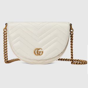 Gucci Women GG Marmont Matelassé Chain Mini Bag White Chevron Leather Double G 746431