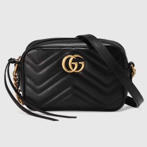 Gucci Women GG Marmont Matelassé Mini Bag Black Matelassé Chevron Leather Double G 448065