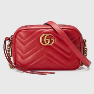 Gucci Women GG Marmont Matelassé Mini Bag Red Matelassé Chevron Leather 448065