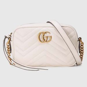 Gucci Women GG Marmont Matelassé Mini Bag White Matelassé Chevron Leather Double G 448065