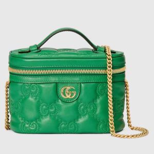 Gucci Women GG Matelassé Top Handle Mini Bag Green Leather Double G 723770