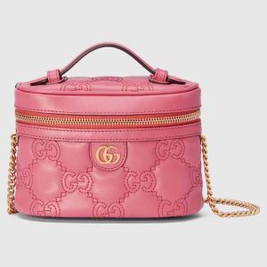 Gucci Women GG Matelassé Top Handle Mini Bag Pink Leather Double G 723770