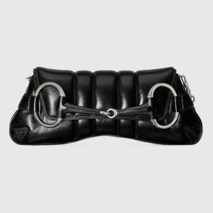 Gucci Women Horsebit Chain Medium Shoulder Bag Black Quilted Leather Maxi Horsebit 764255