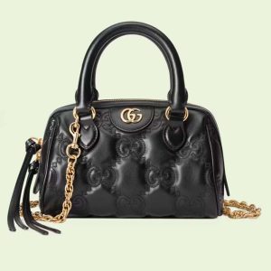 Gucci Women Matelassé Leather Top Handle Bag Black GG Matelassé Leather Double G 702251