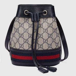 Gucci Women Ophidia GG Mini Bucket Bag Beige Blue GG Supreme Canvas 550620