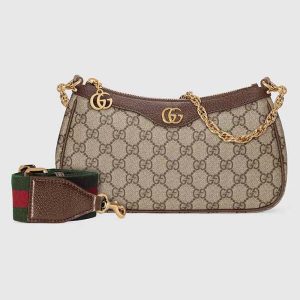 Gucci Women Ophidia Small Handbag Beige Ebony GG Supreme Canvas Double G Zip Closure 735132
