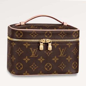 Louis Vuitton LV Unisex Nice Mini Toiletry Pouch Monogram Coated Canvas Natural Cowhide Leather