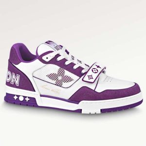 Louis Vuitton LV Unisex Trainer Sneaker Purple Monogram Denim Rubber Outsole Monogram Flower