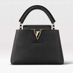 Louis Vuitton LV Women Capucines Mini Handbag Black Taurillon Cowhide Leather M56071