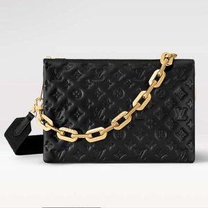 Louis Vuitton LV Women Coussin MM Handbag Black Monogram Embossed Puffy Lambskin M21264