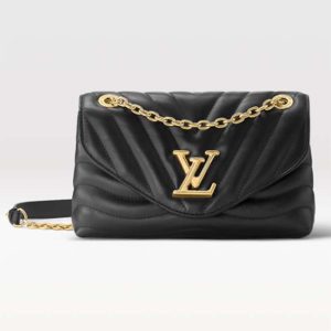 Louis Vuitton LV Women New Wave Chain Bag MM Handbag Black Smooth Cowhide M58552