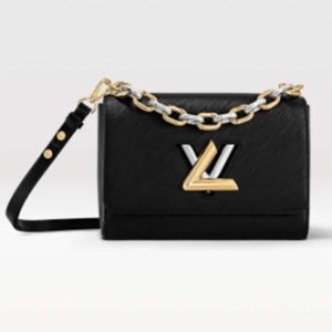 Louis Vuitton LV Women Twist MM Handbag Black Epi Grained Smooth Cowhide Leather M59411