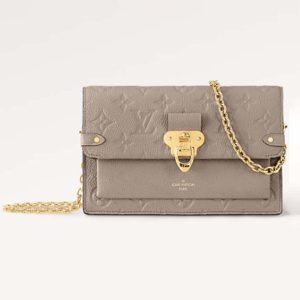 Louis Vuitton LV Women Vavin Chain Wallet Tourterelle Gray Embossed Cowhide Leather M69423