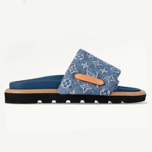 Louis Vuitton Unisex LV Pool Pillow Flat Comfort Mule Blue Monogram Denim 1ACJVH