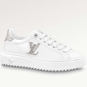 Louis Vuitton Unisex LV Time Out Sneaker Silver Calf Leather Strass Monogram Flowers 1AAW0U