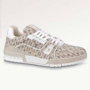 Louis Vuitton Unisex LV Trainer Sneaker Beige Monogram Textile Rubber Outsole Initials