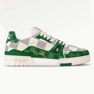 Louis Vuitton Unisex LV Trainer Sneaker Green Damier Grained Calf Leather Rubber Monogram Flowers