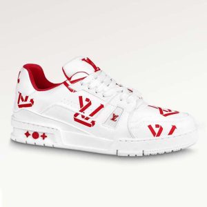 Louis Vuitton Unisex LV Trainer Sneaker Red Mix of Sustainable Materials 1AAGYR