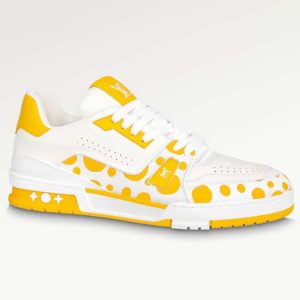 Louis Vuitton Unisex LV Trainer Sneaker Yellow Calf Leather Rubber Outsole Monogram Flowers