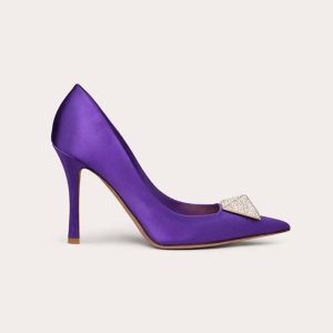 Valentino Women One Stud Satin Pump with Stud and Crystals 100mm-Purple WS0FH8ULM_7