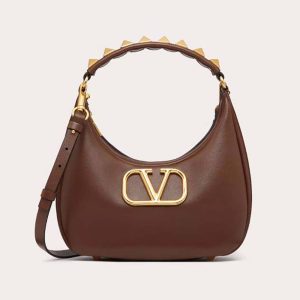 Valentino Women Stud Sign Calfskin Hobo Bag-Brown WB0K69EIM