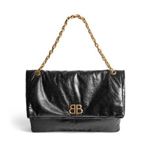 Balenciaga Women Monaco Large Chain Bag in Black Arena Calfskin 7659332AAR81000