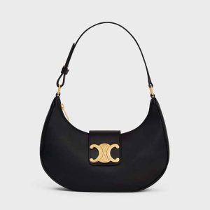 Celine Women Ava Triomphe Soft Bag in Smooth Calfskin-Black