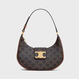 Celine Women Ava Triomphe Soft Bag in Triomphe Canvas and Calfskin