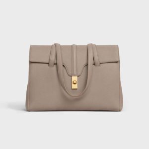 Celine Women Medium Soft 16 Bag in Supple Grained Calfskin-Gray