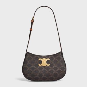 Celine Women Medium Tilly Bag in Triomphe Canvas and Calfskin