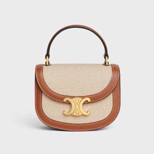 Celine Women Mini Besace Triomphe in Shiny Calfskin-Beige