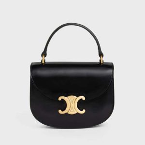Celine Women Mini Besace Triomphe in Shiny Calfskin-Black