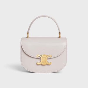 Celine Women Mini Besace Triomphe in Shiny Calfskin-White