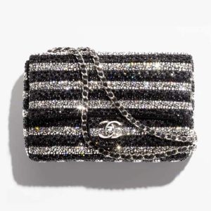 Chanel Women CC Evening Bag Strass Silver-Tone Metal Black Silver