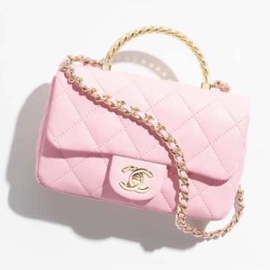 Chanel Women CC Mini Flap Bag Top Handle Lambskin Resin Light Pink AS4847