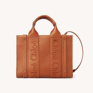 Chloe Women Small Woody Tote Bag-Brown