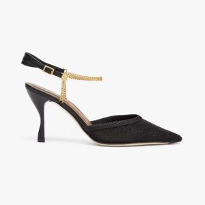 Fendi Women Colibrì Lite Black Mesh High-heeled Slingbacks