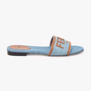 Fendi Women Signature Light Blue Denim Slides