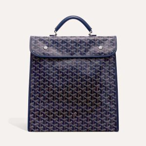 Goyard Women Saint Léger Backpack in Goyardine Canvas & Chevroches Calfskin-Navy