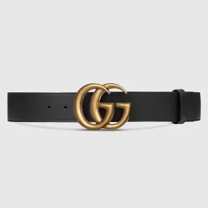 Gucci Unisex GG 2015 Re-Edition Wide Leather Belt Black Smooth Leather 3.8 CM Belt Width