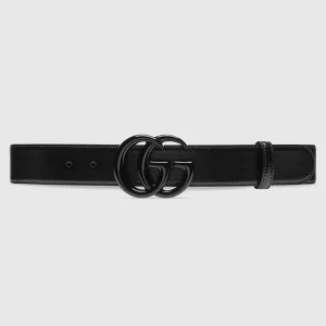 Gucci Unisex GG Marmont Wide Belt Black Leather Double G Buckle 3.8 CM Width